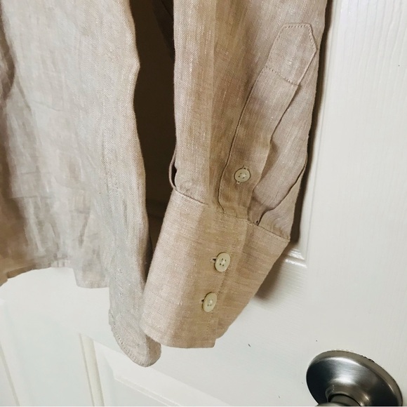 Faconnable Linen Classic Tan Men's Shirt Size Large - Picture 4 of 8